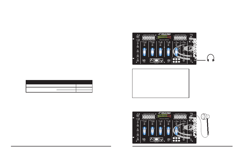 Connecting the mixer outputs, Using headphones, Connecting the lamp | Output to an amplifier, Output to a tape or digital audio recorder, Booth output | PYLE Audio PYD3808 User Manual | Page 5 / 7