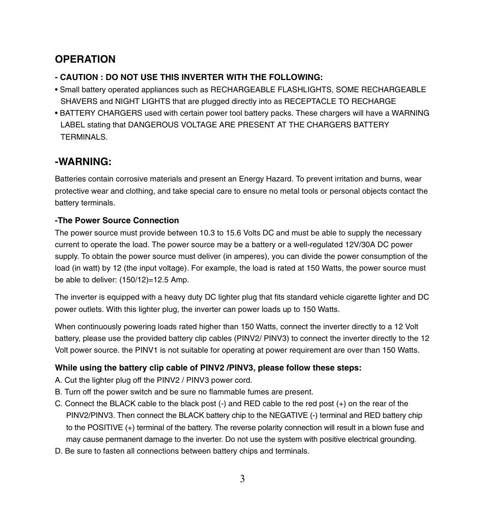 Operation, Warning | PYLE Audio PLINV3 User Manual | Page 4 / 9