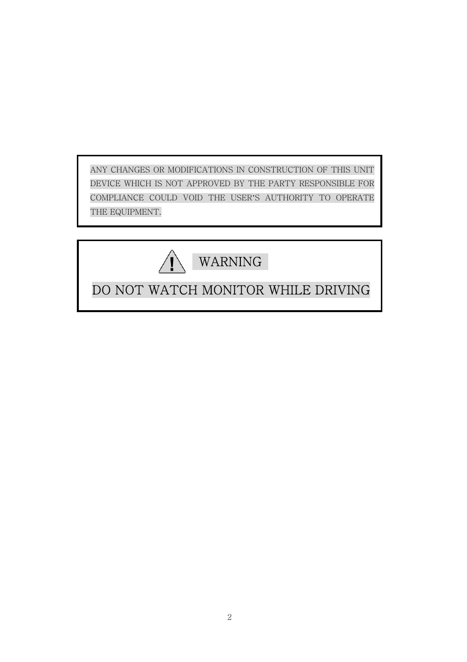 Warning do not watch monitor while driving | PYLE Audio PLTV7.5DIN User Manual | Page 2 / 31