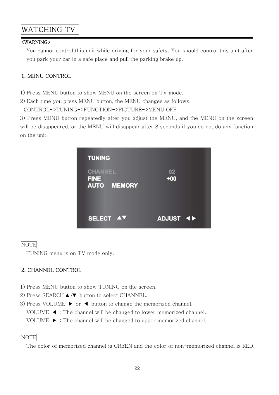 Watching tv | PYLE Audio PLTV7.5DIN User Manual | Page 22 / 31