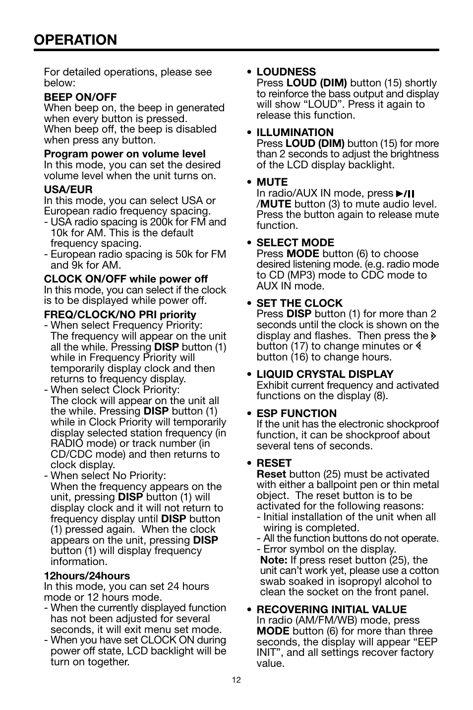Operation | PYLE Audio PLCD18MRMP User Manual | Page 12 / 20