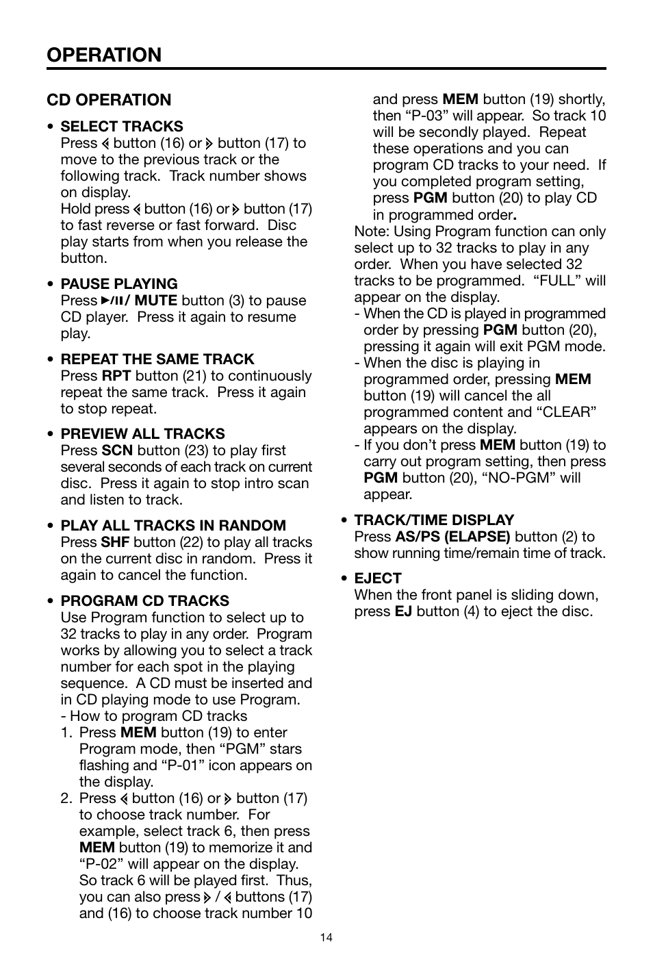 Operation | PYLE Audio PLCD18MRMP User Manual | Page 14 / 20