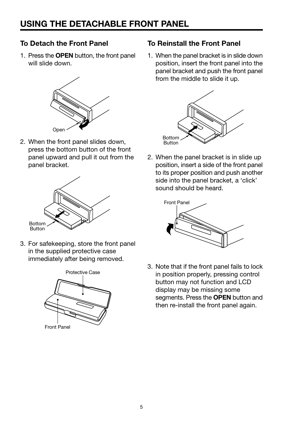 Using the detachable front panel | PYLE Audio PLCD18MRMP User Manual | Page 5 / 20