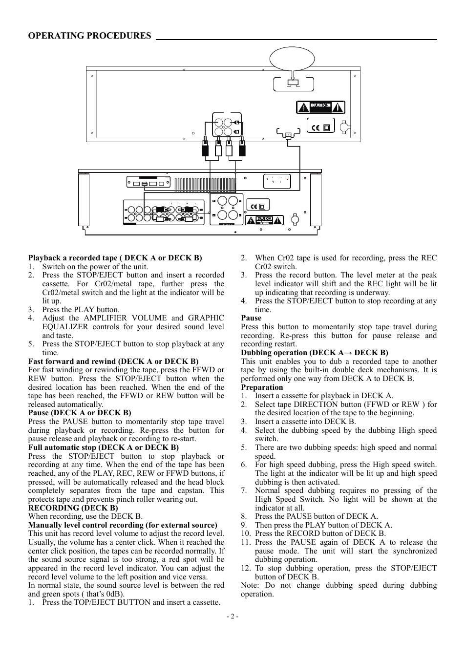 Dc pa, Operating procedures | PYLE Audio PYLE PRO PT-649D User Manual | Page 3 / 4