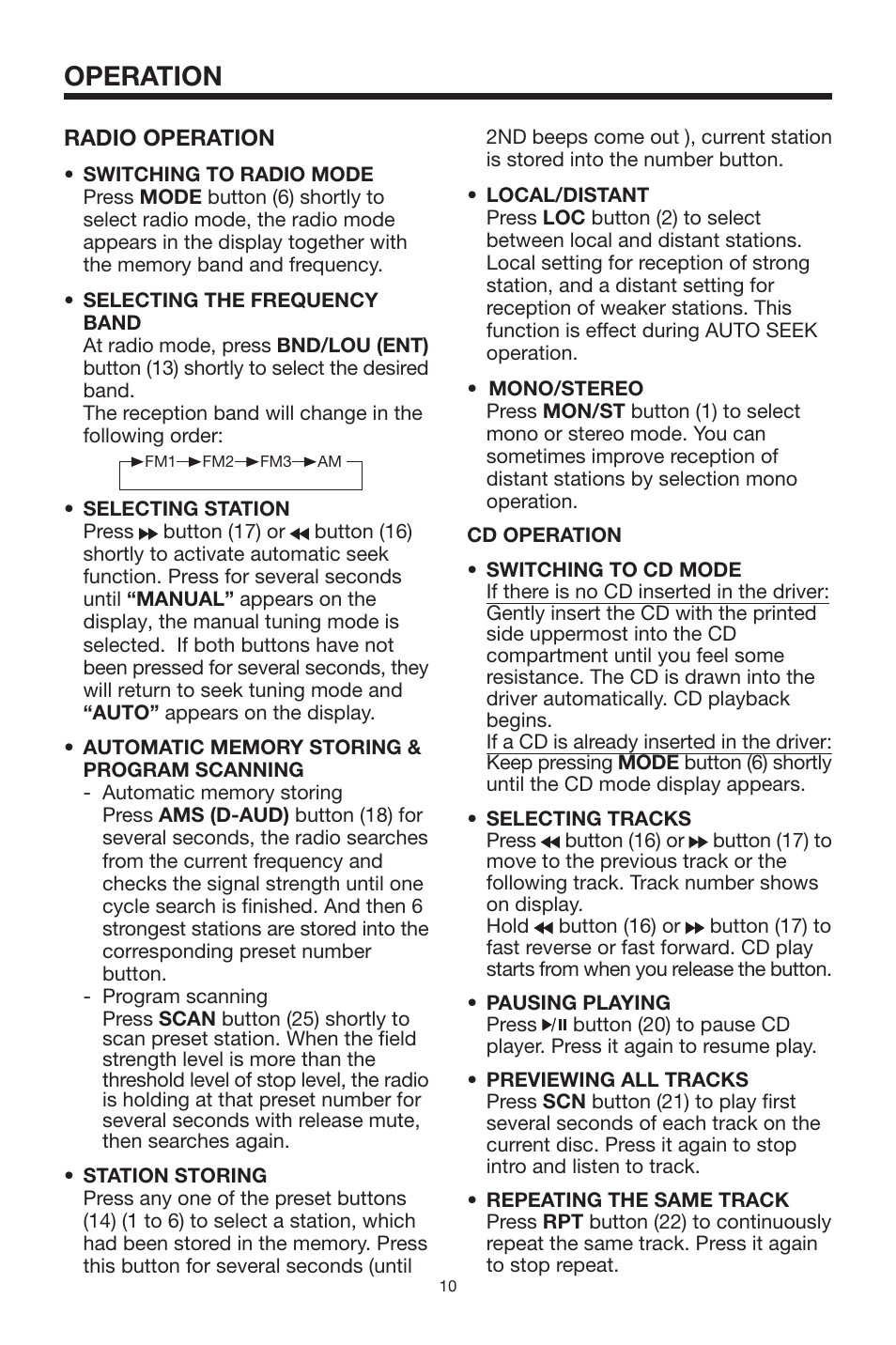 Operation | PYLE Audio PYLE Hydra Series PLCD13MR User Manual | Page 10 / 16