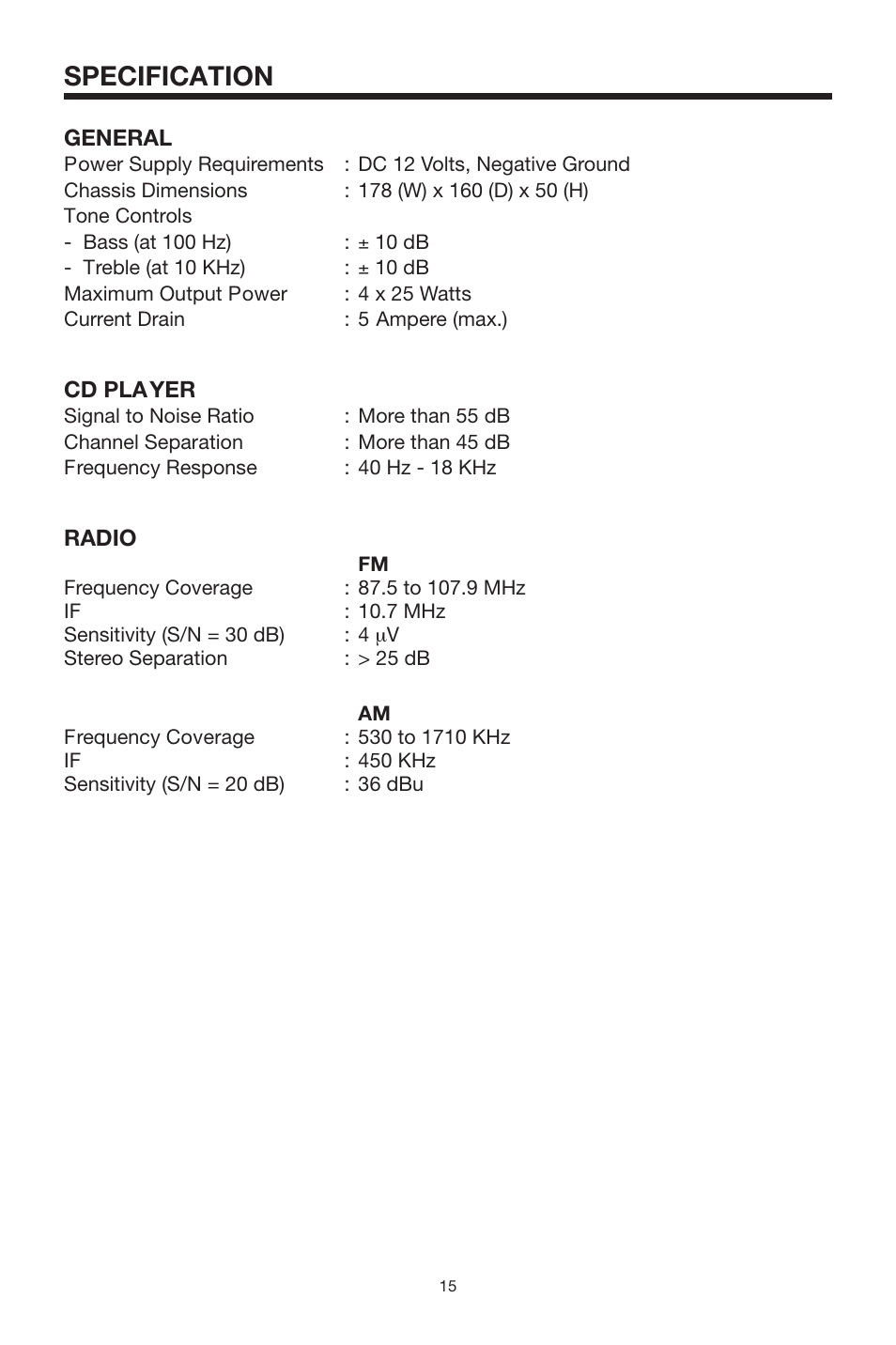 Specification | PYLE Audio PYLE Hydra Series PLCD13MR User Manual | Page 15 / 16