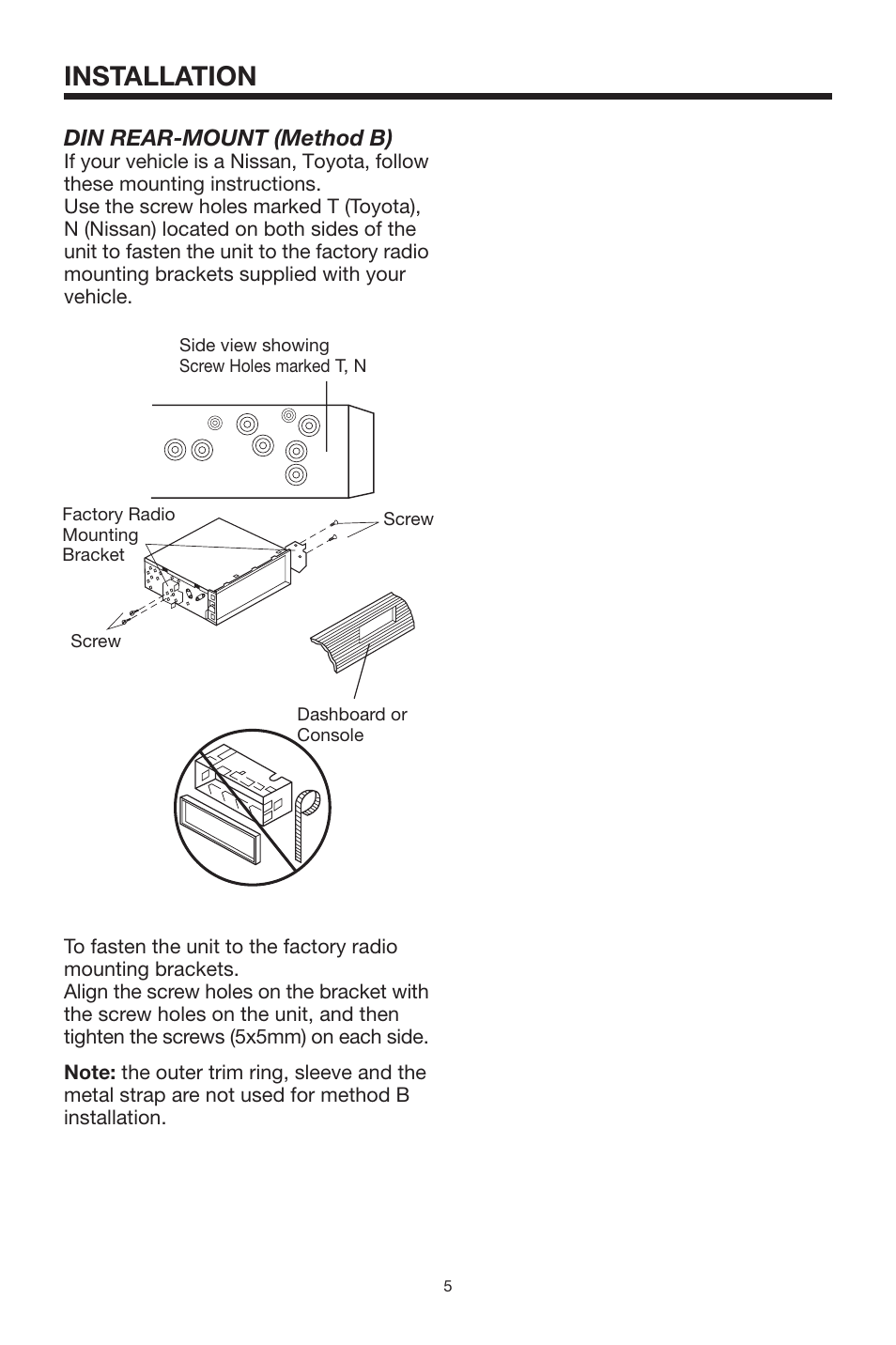 Installation, Din rear-mount (method b) | PYLE Audio PYLE Hydra Series PLCD13MR User Manual | Page 5 / 16