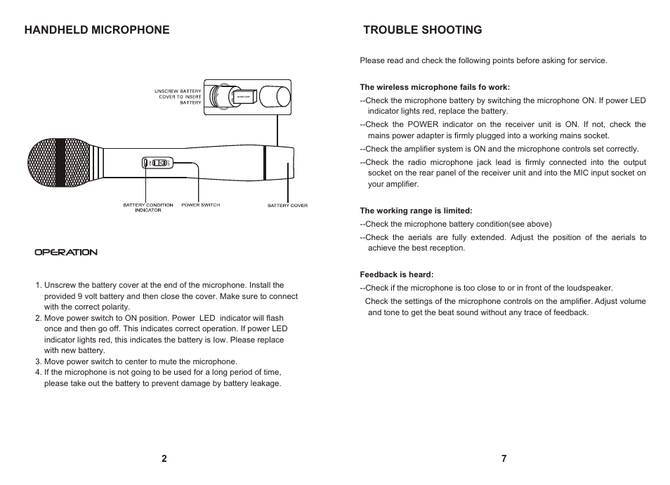 Т³гж 3, Trouble shooting, Handheld microphone | PYLE Audio PYLE PylePro PDWM2200 User Manual | Page 3 / 5