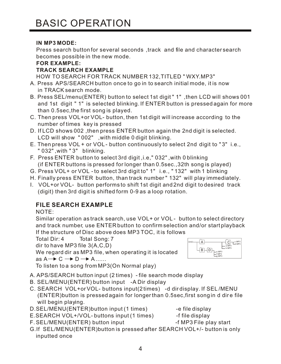 Basic operation, File search example | PYLE Audio PLCD94M User Manual | Page 5 / 12