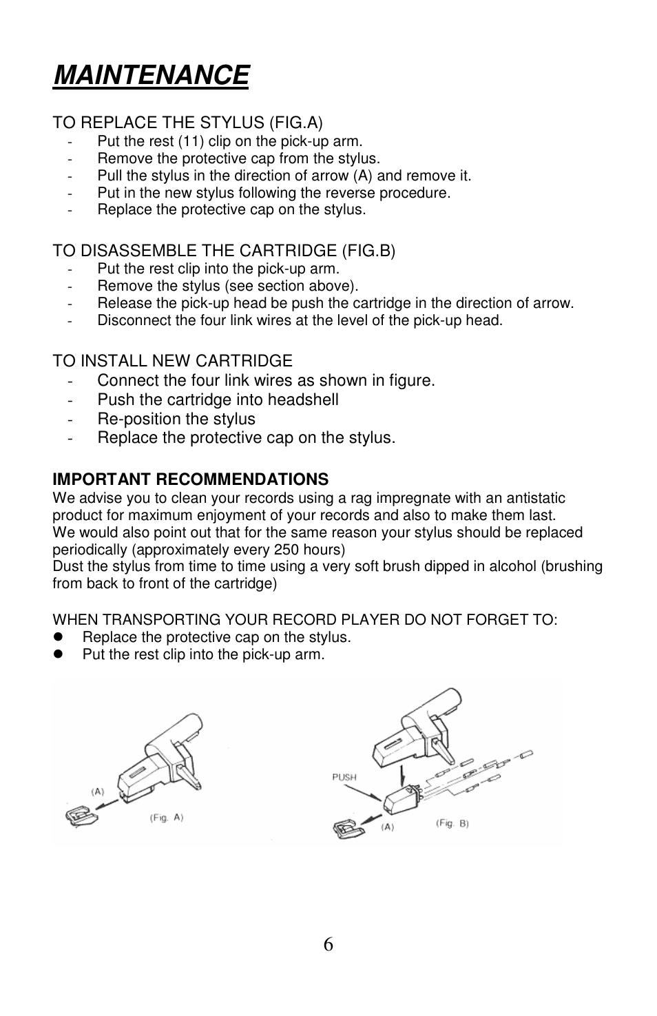 Maintenance | PYLE Audio PLTTB3U User Manual | Page 6 / 21