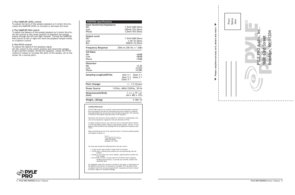 PYLE Audio PDSP850 User Manual | Page 4 / 4