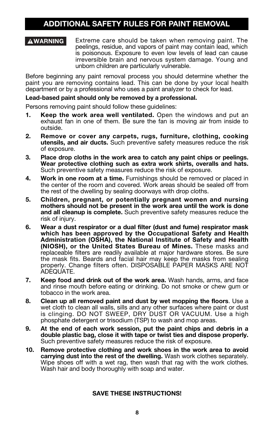 Additional safety rules for paint removal | PYLE Audio 363 User Manual | Page 8 / 17