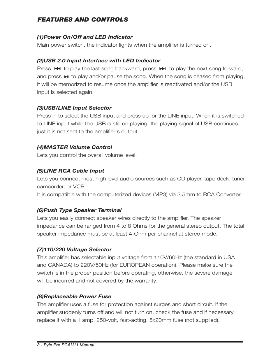 PYLE Audio PCAU11 User Manual | Page 4 / 8