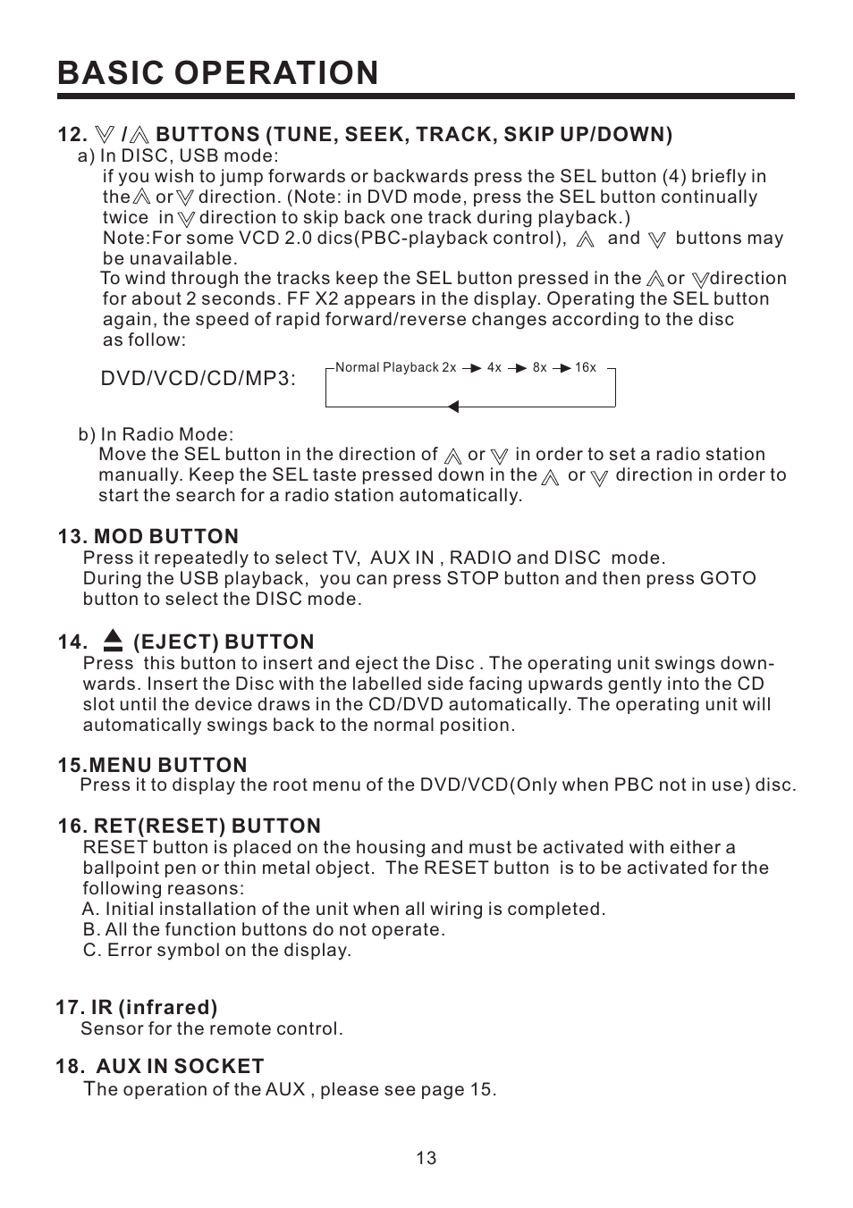 Basic operation | PYLE Audio Mobile Video System PLD41MUT User Manual | Page 14 / 26