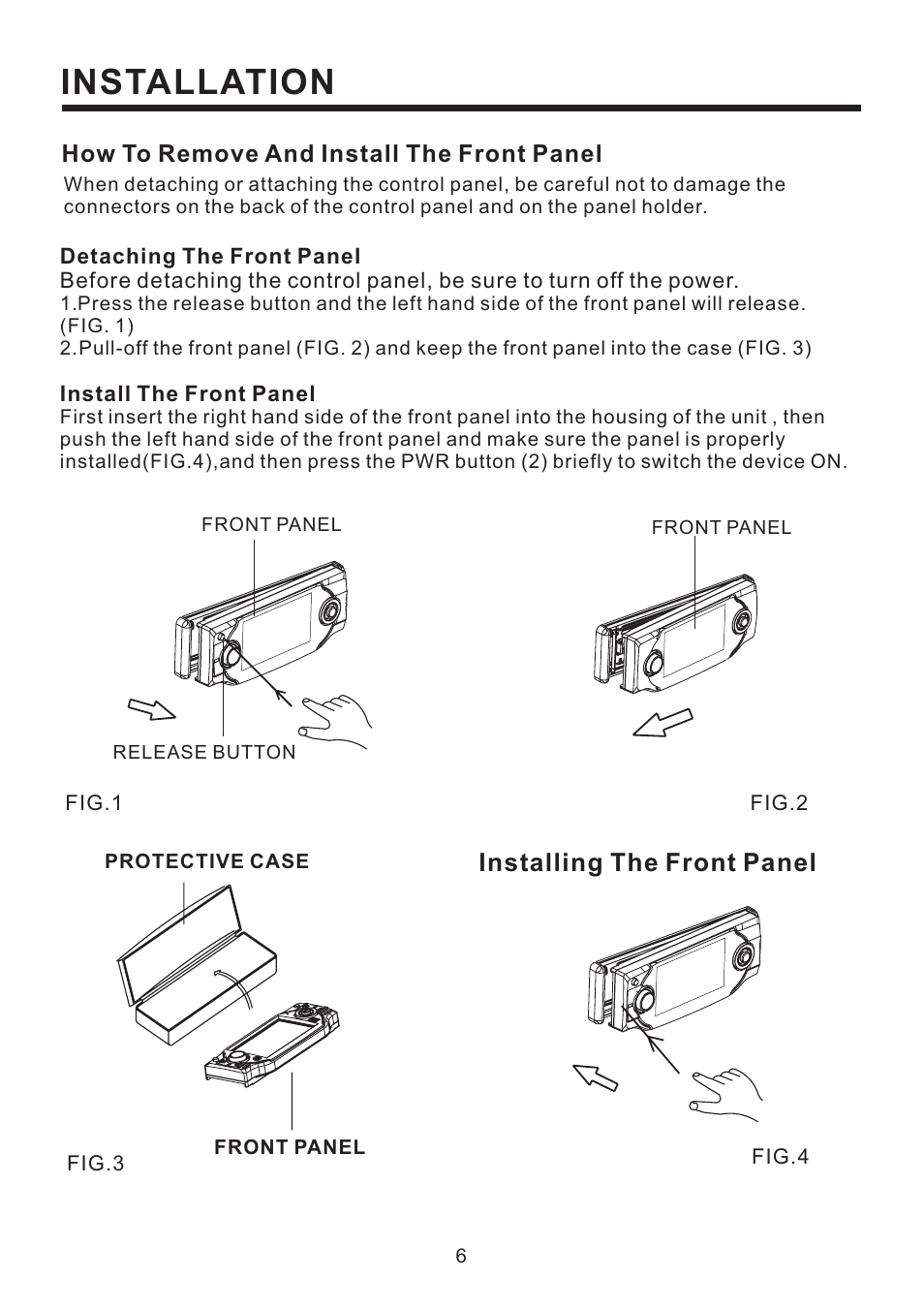 Installation, Installing the front panel | PYLE Audio Mobile Video System PLD41MUT User Manual | Page 7 / 26