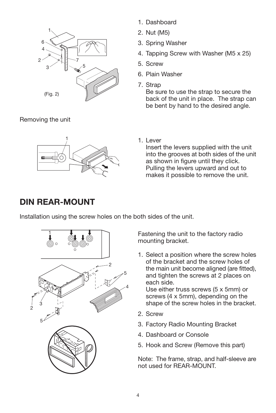 Din rear-mount | PYLE Audio PLTVR5 User Manual | Page 4 / 16