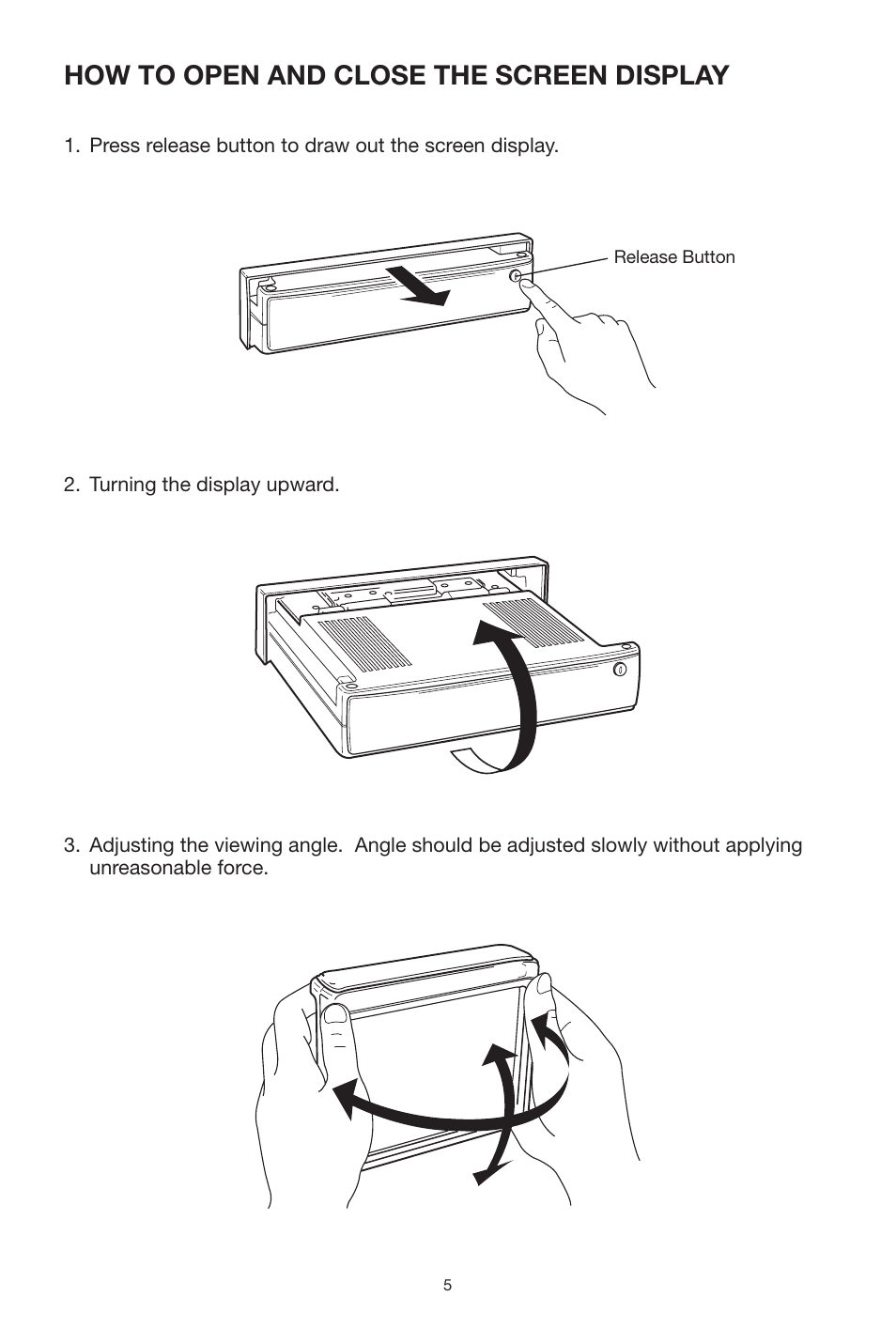 How to open and close the screen display | PYLE Audio PLTVR5 User Manual | Page 5 / 16