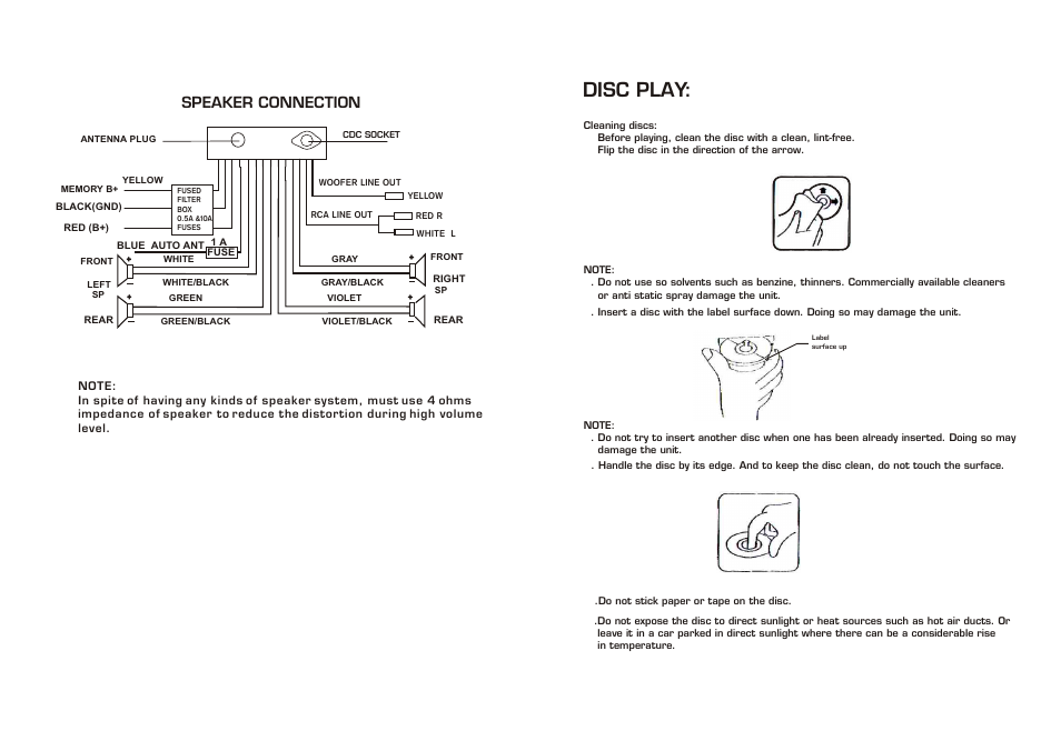 Disc play, Speaker connection | PYLE Audio PLCDCS90 User Manual | Page 6 / 6