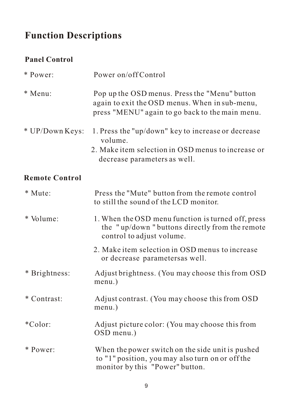Function descriptions | PYLE Audio PLVW1350IR User Manual | Page 10 / 12