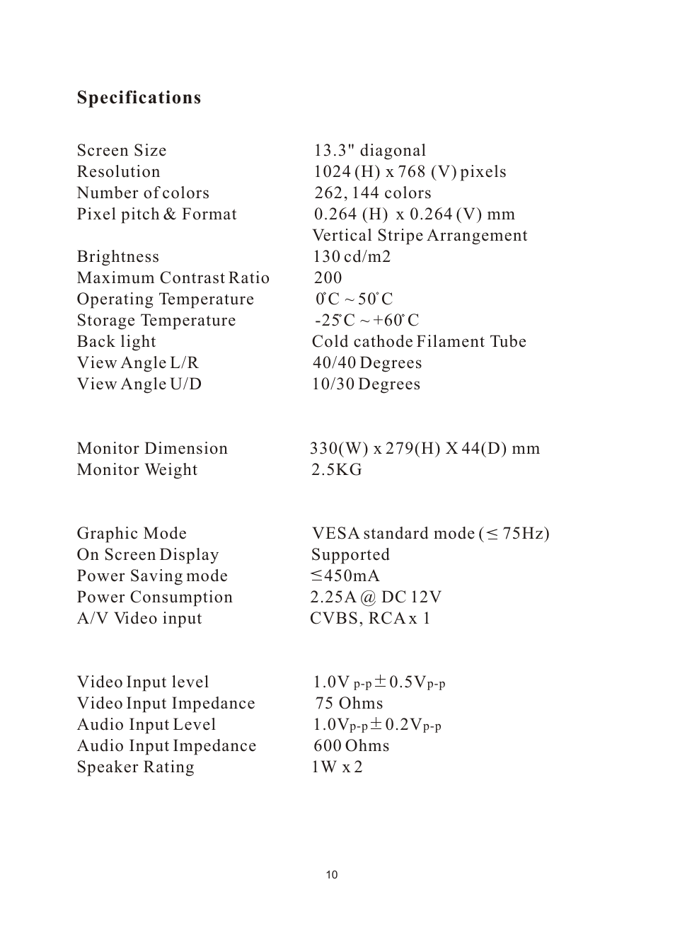 Specifications | PYLE Audio PLVW1350IR User Manual | Page 11 / 12