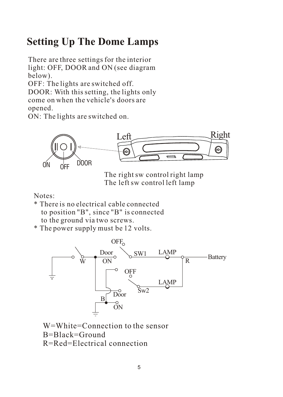 Setting up the dome lamps, Left right | PYLE Audio PLVW1350IR User Manual | Page 6 / 12