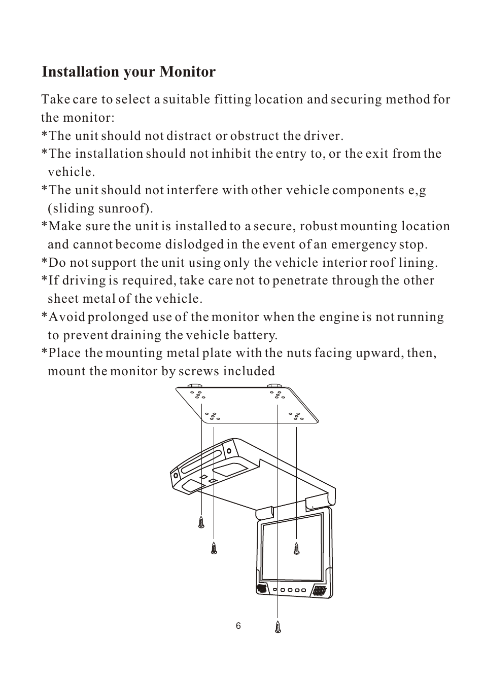 Installation your monitor | PYLE Audio PLVW1350IR User Manual | Page 7 / 12