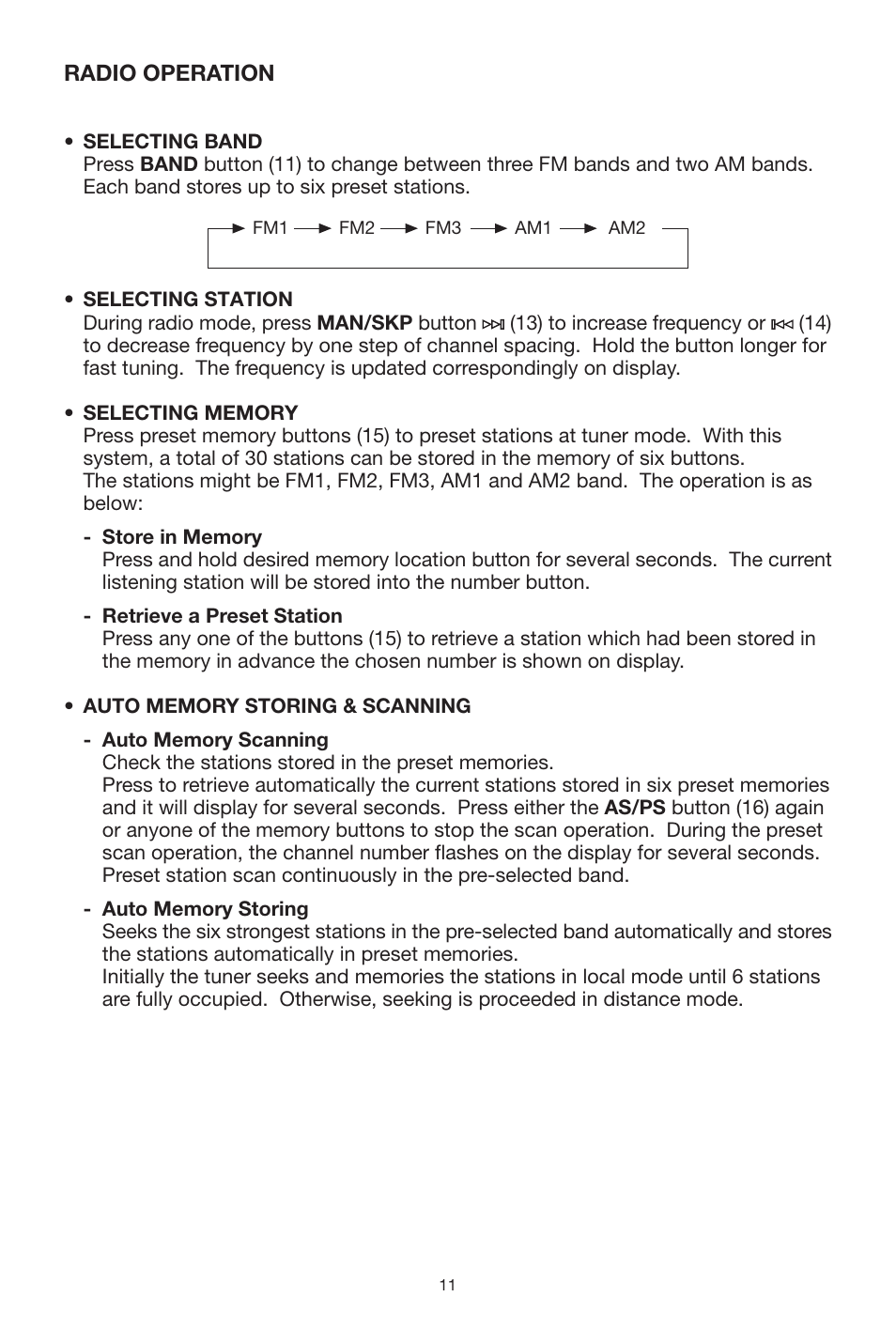 Radio operation | PYLE Audio PLPK5TVD User Manual | Page 11 / 20