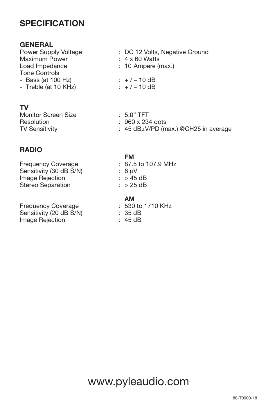 Specification | PYLE Audio PLPK5TVD User Manual | Page 20 / 20