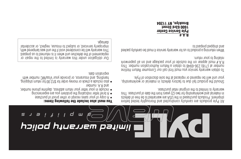 Limitedwarranty policy | PYLE Audio PLE702B User Manual | Page 16 / 16