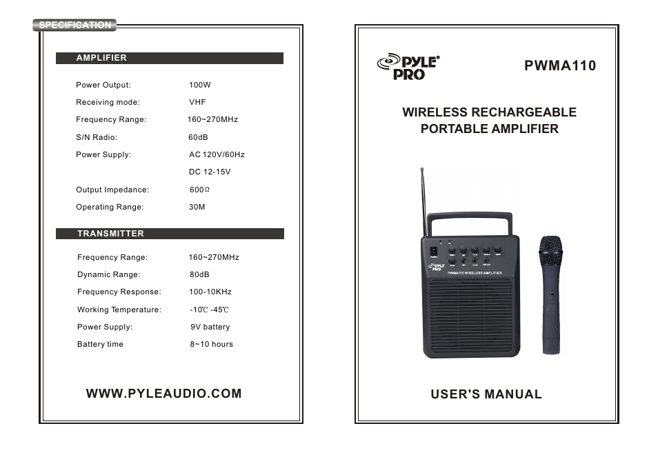 PYLE Audio PWMA110 User Manual | 4 pages