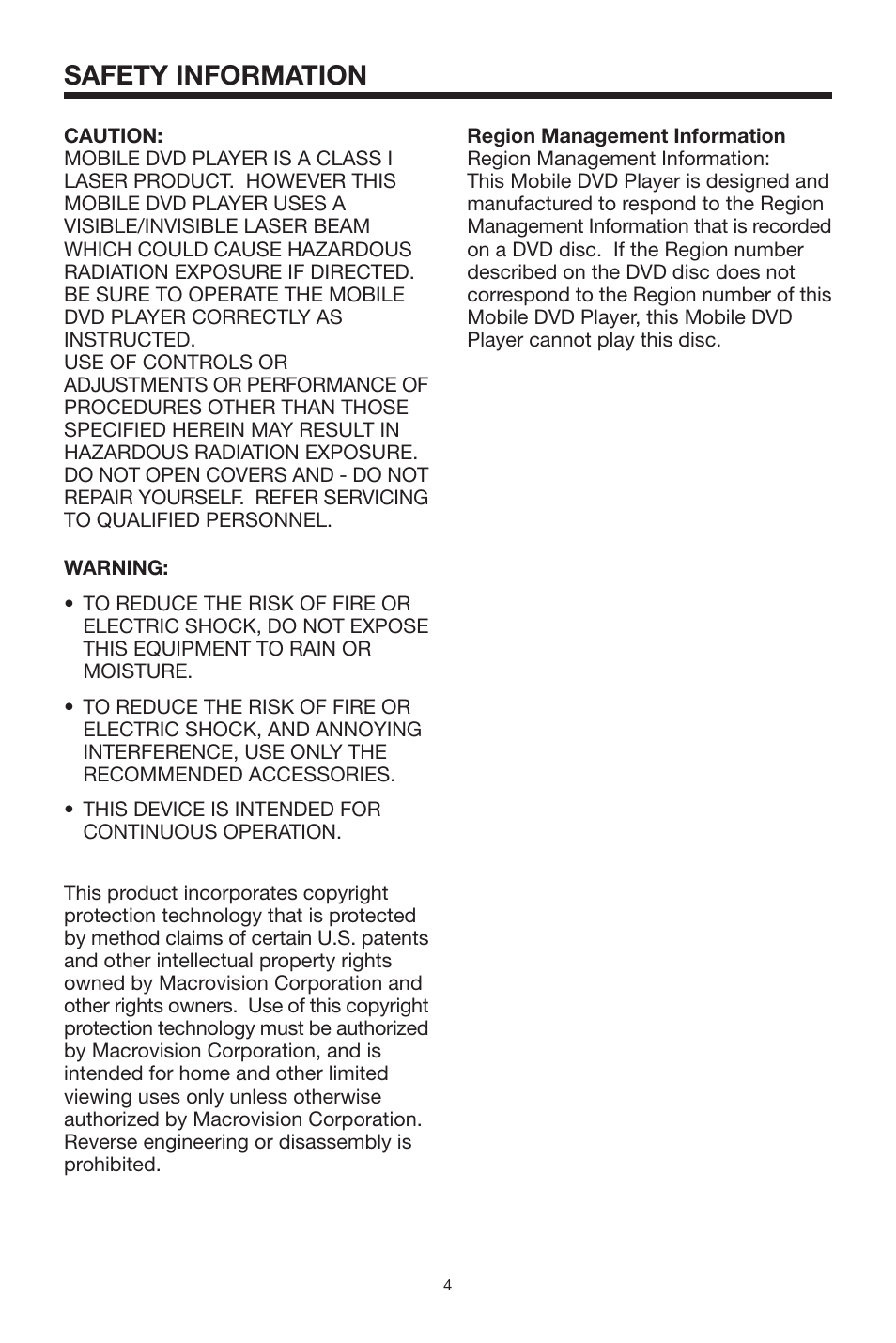 Safety information | PYLE Audio PLTVD5P User Manual | Page 4 / 26