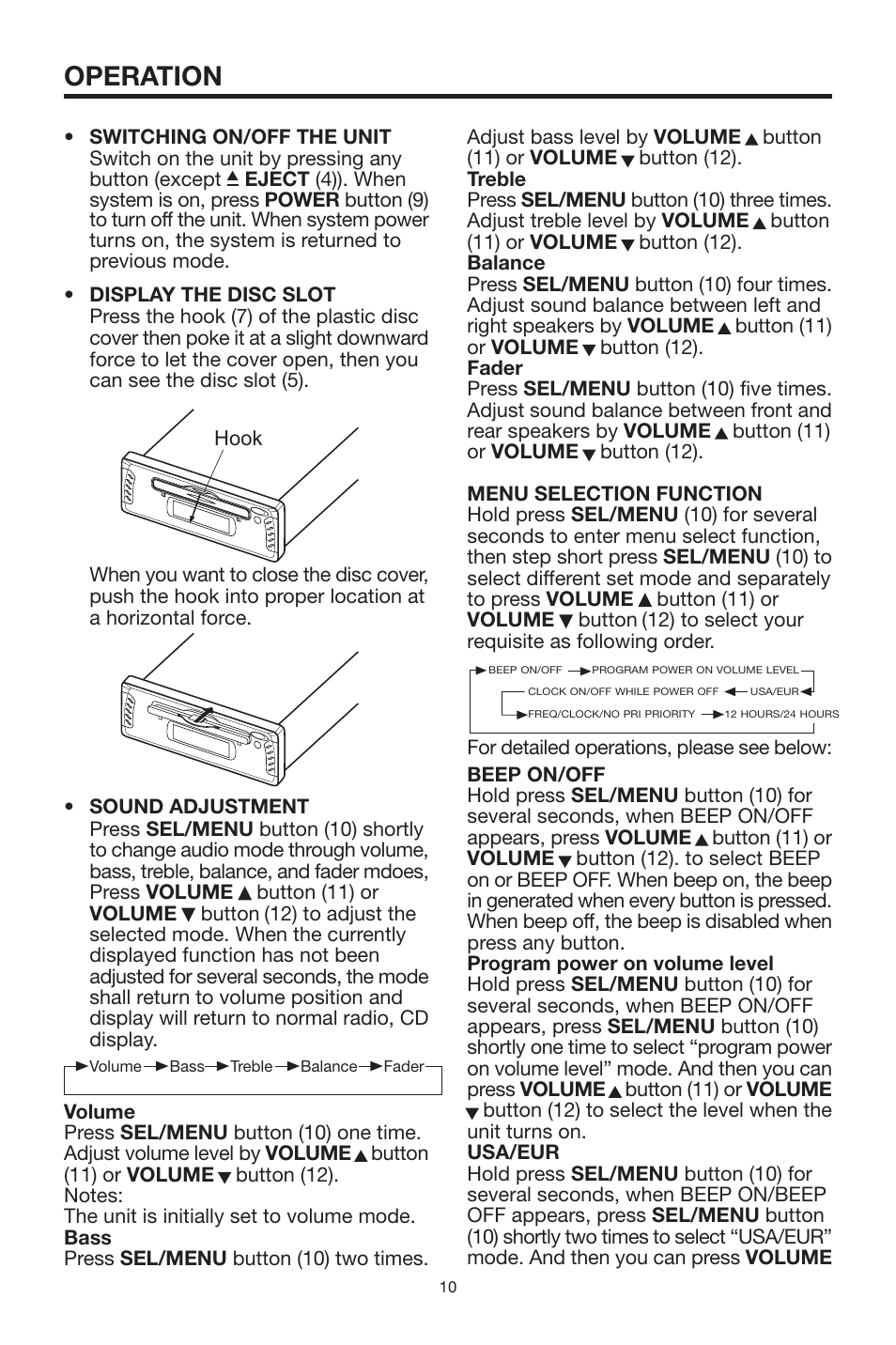 Operation, Hook | PYLE Audio PYLE Hydra Series PLCD22MRP User Manual | Page 10 / 18