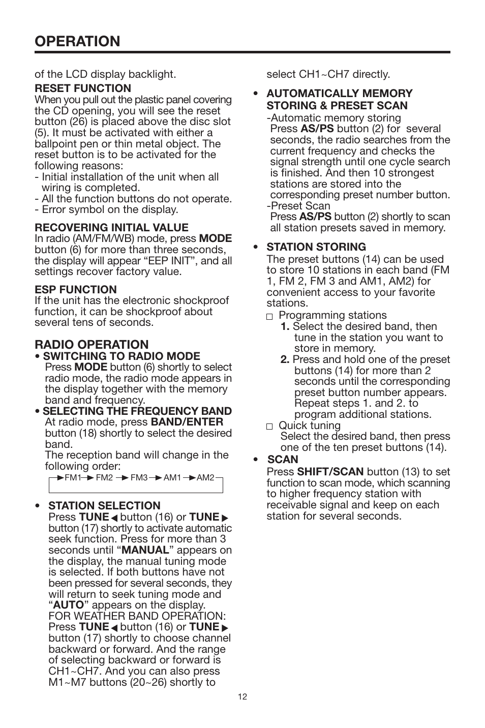 Operation, Radio operation | PYLE Audio PYLE Hydra Series PLCD22MRP User Manual | Page 12 / 18