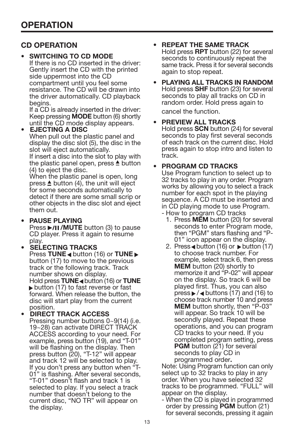 Operation | PYLE Audio PYLE Hydra Series PLCD22MRP User Manual | Page 13 / 18