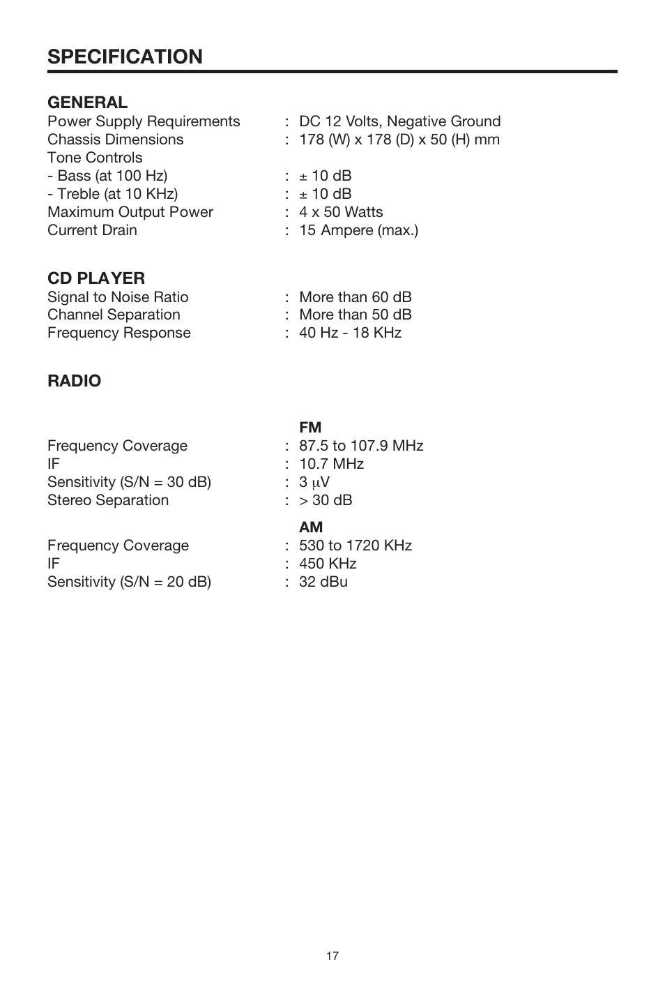 Specification | PYLE Audio PYLE Hydra Series PLCD22MRP User Manual | Page 17 / 18