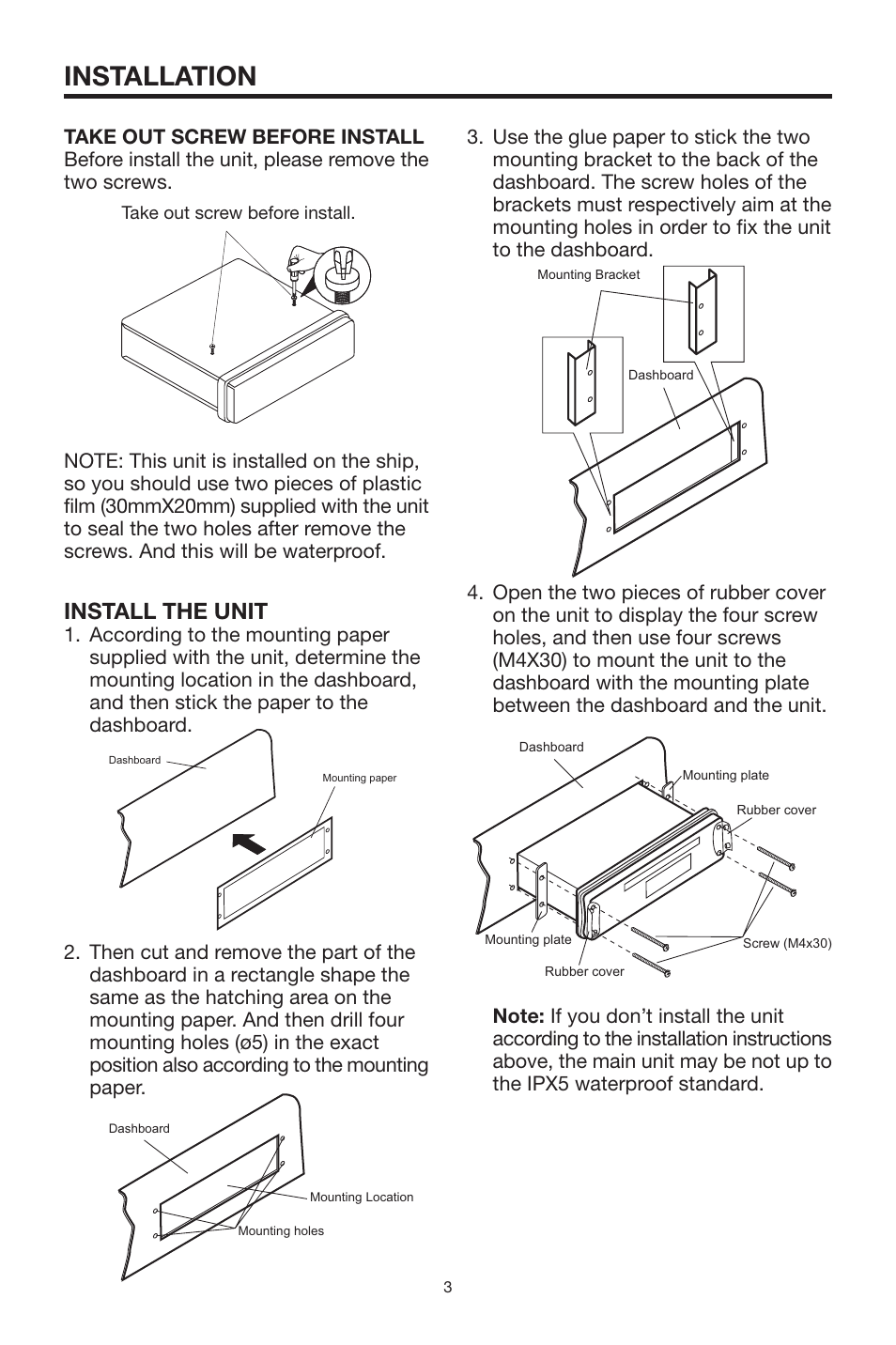 Installation, Install the unit | PYLE Audio PYLE Hydra Series PLCD22MRP User Manual | Page 3 / 18
