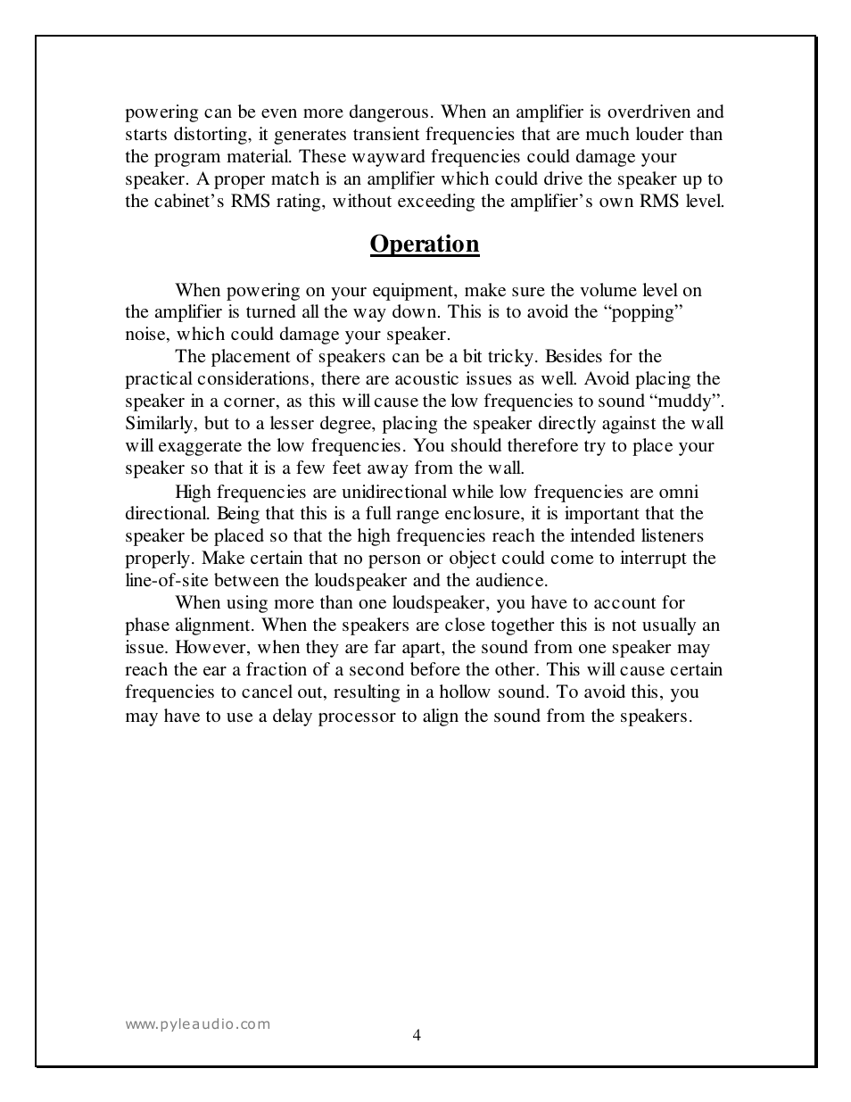 Operation | PYLE Audio PSS1542 User Manual | Page 4 / 7