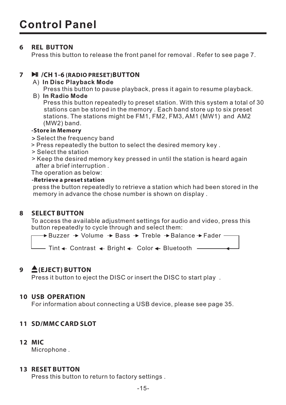 Control panel | PYLE Audio PLD70BT User Manual | Page 16 / 40