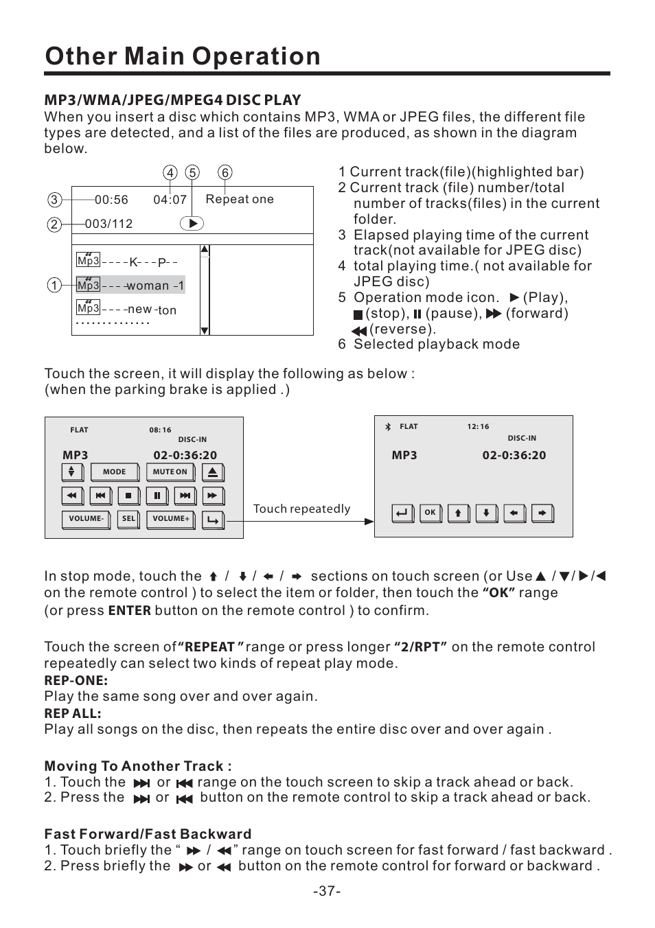 Other main operation, Mp3/wma/jpeg/mpeg4 disc play | PYLE Audio PLD70BT User Manual | Page 38 / 40