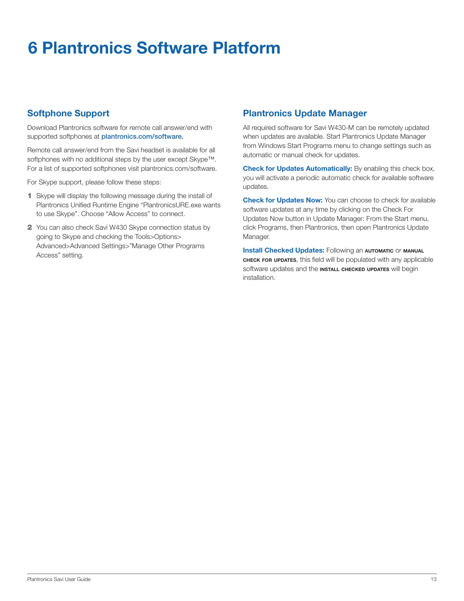 6 plantronics software platform, Softphone support, Plantronics update manager | PYLE Audio W430-M User Manual | Page 13 / 19