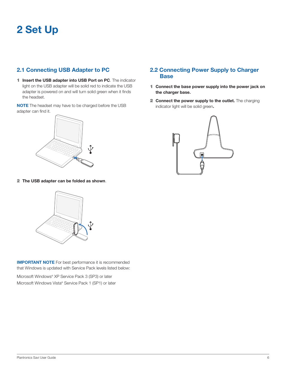 2 set up, 2 connecting power supply to charger base, 1 connecting usb adapter to pc | PYLE Audio W430-M User Manual | Page 6 / 19