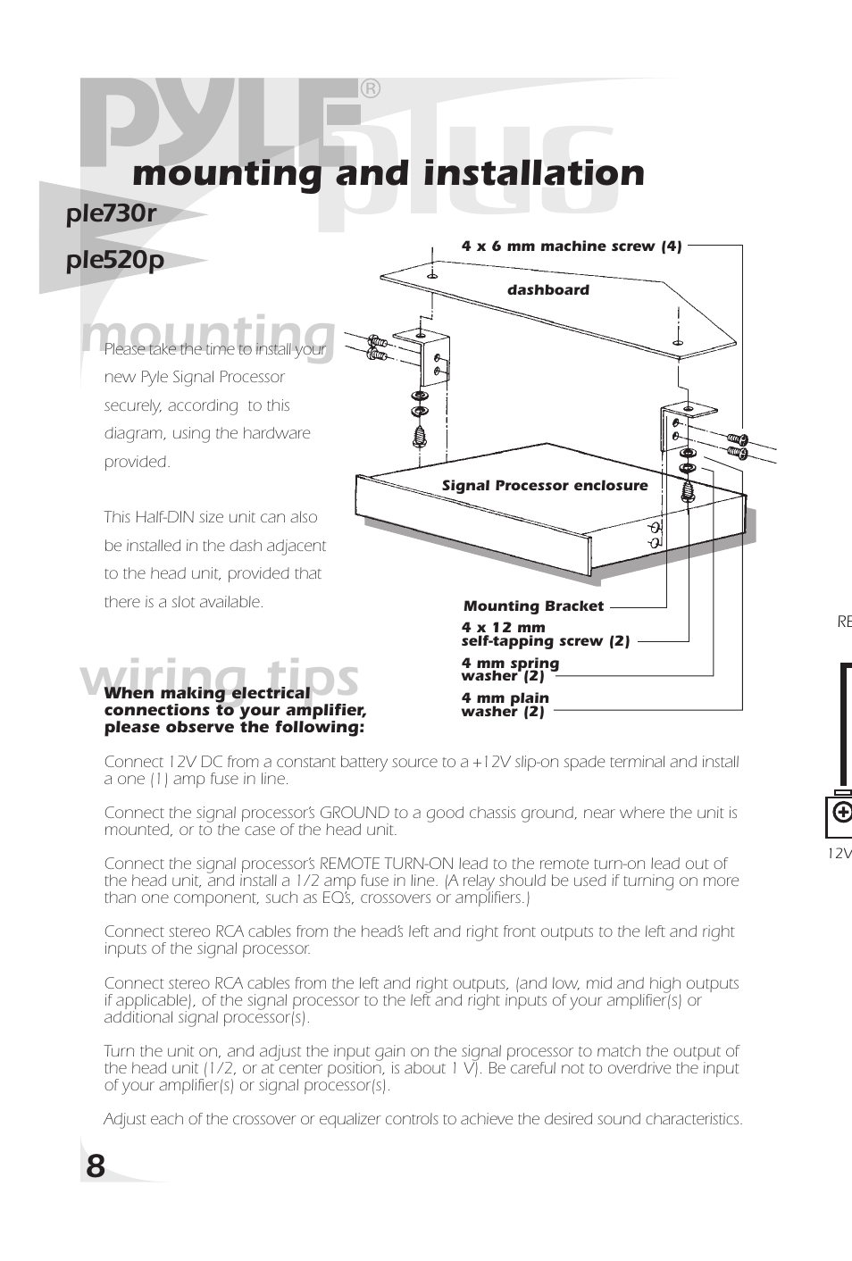 Wiring tips, Mounting, Mounting and installation | PYLE Audio PLE520P User Manual | Page 10 / 16
