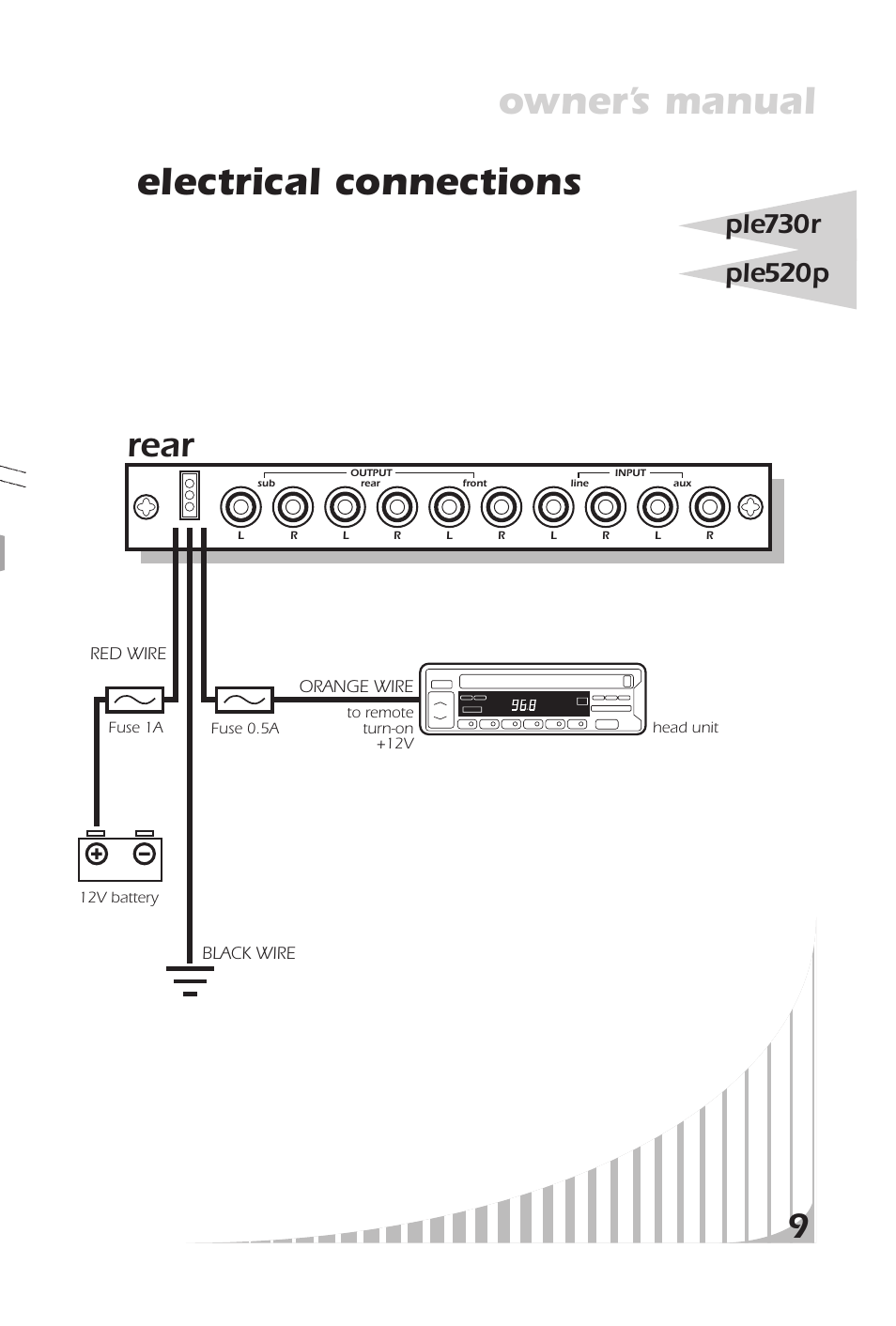 Electrical connections owner’s manual, Rear | PYLE Audio PLE520P User Manual | Page 11 / 16
