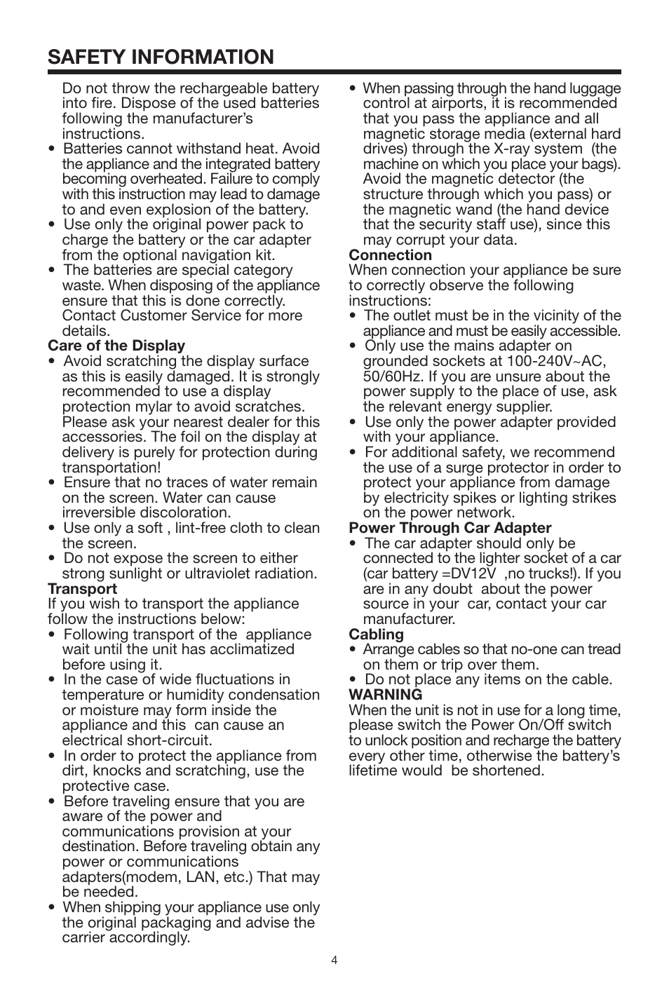 Safety information | PYLE Audio Global Positioning System PLNV35 User Manual | Page 4 / 12