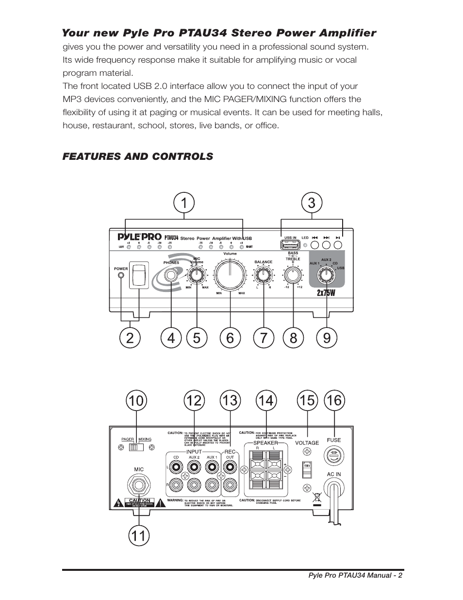 Your new pyle pro ptau34 stereo power amplifier | PYLE Audio PTAU34 User Manual | Page 3 / 8