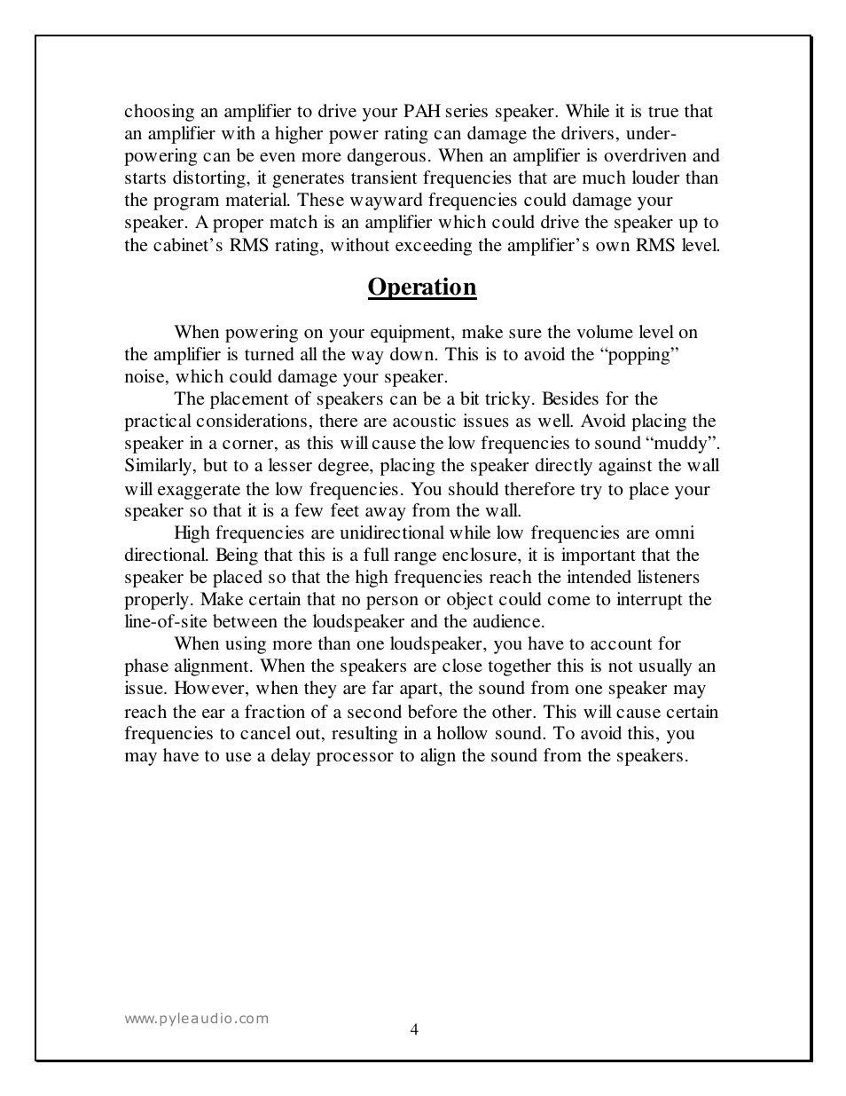 Operation | PYLE Audio PAH1580 User Manual | Page 4 / 7