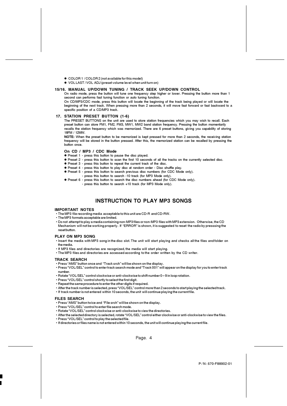 Instruction to play mp3 songs | PYLE Audio PLCD65MP3 User Manual | Page 4 / 6