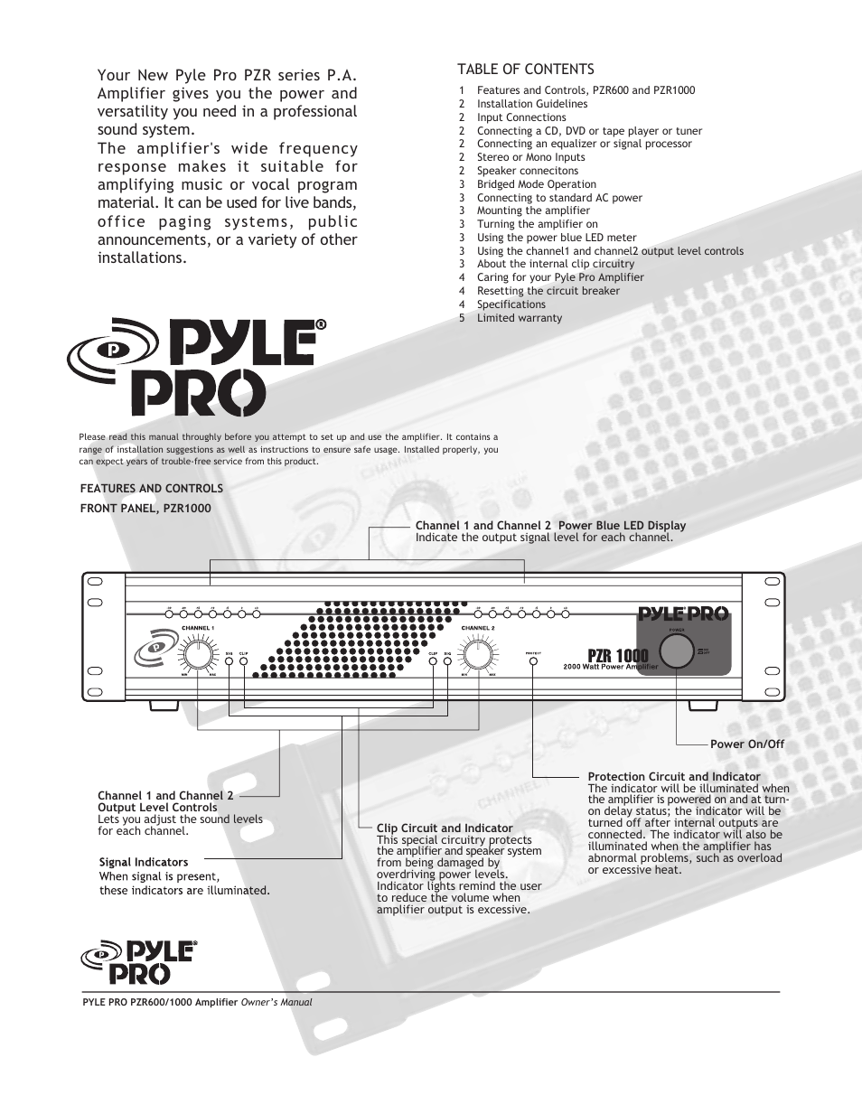 PYLE Audio PZR600 User Manual | Page 2 / 8