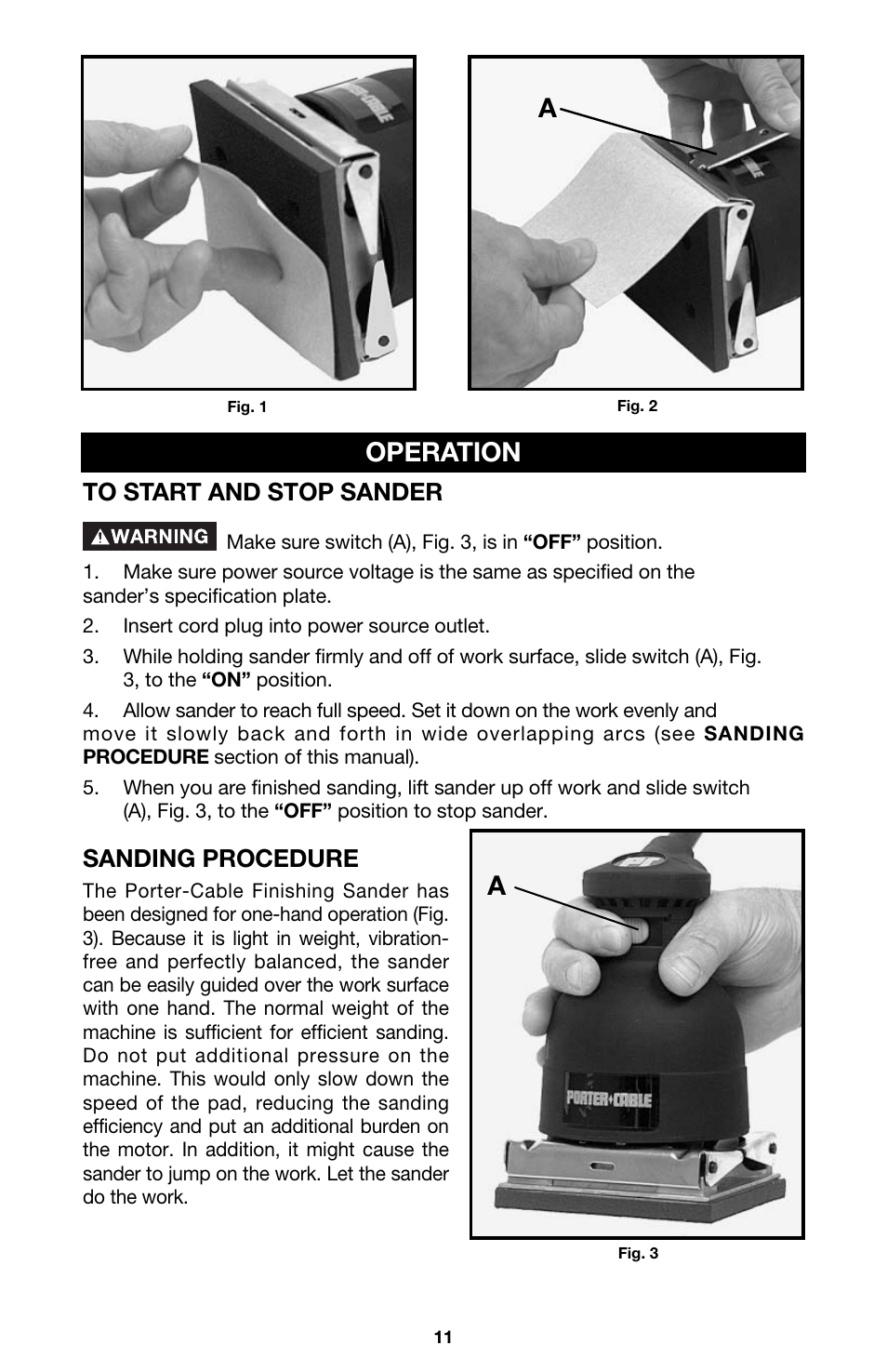 Operation, Sanding procedure | PYLE Audio SPEED-BLOC 330 User Manual | Page 11 / 15
