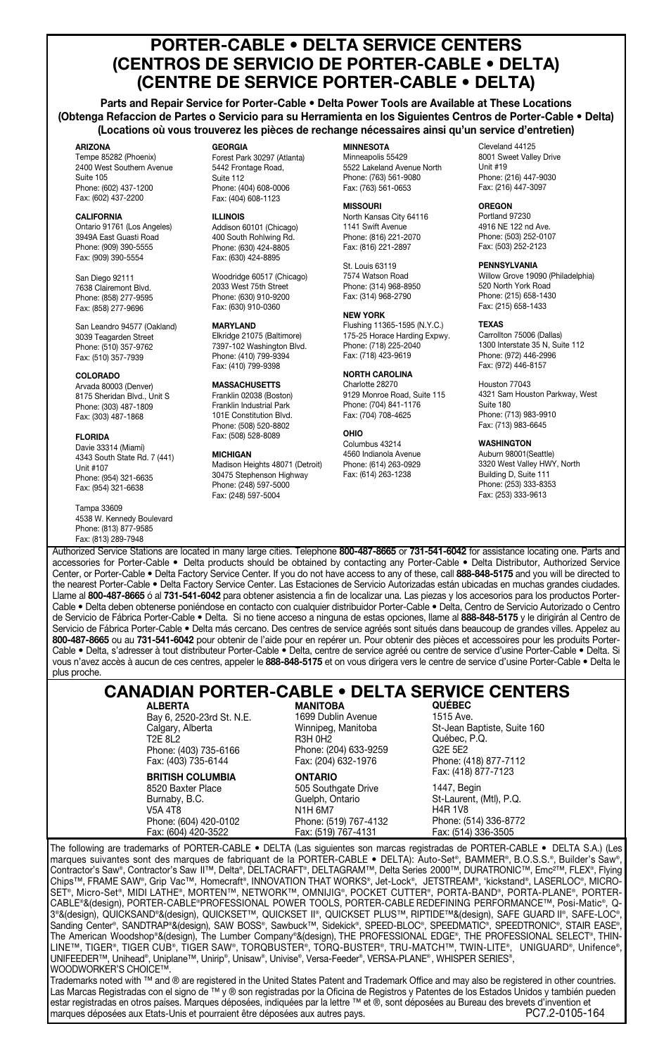 Canadian porter-cable • delta service centers | PYLE Audio SPEED-BLOC 330 User Manual | Page 15 / 15